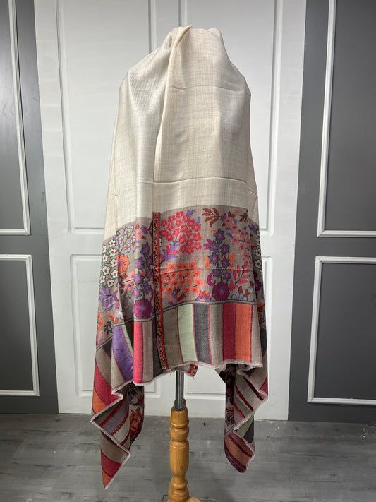 Woollen Kaani Shawl - Beige