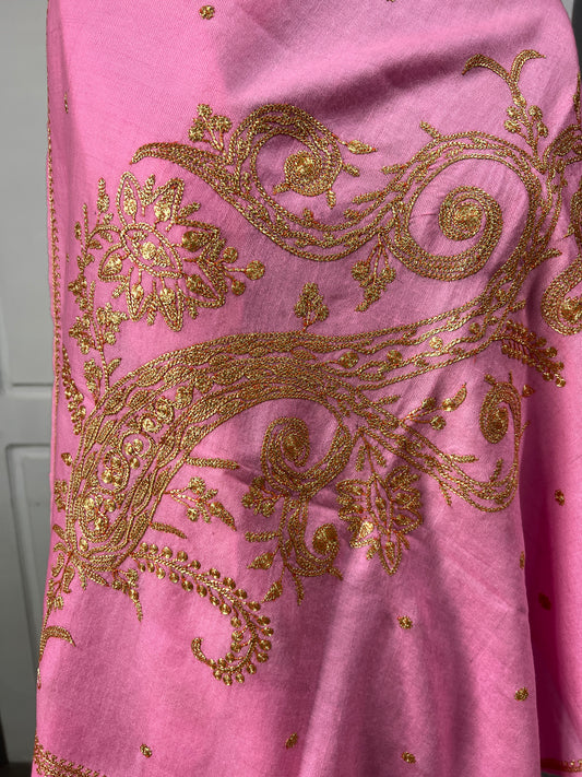Pashmina Shawl - Pink Zari work