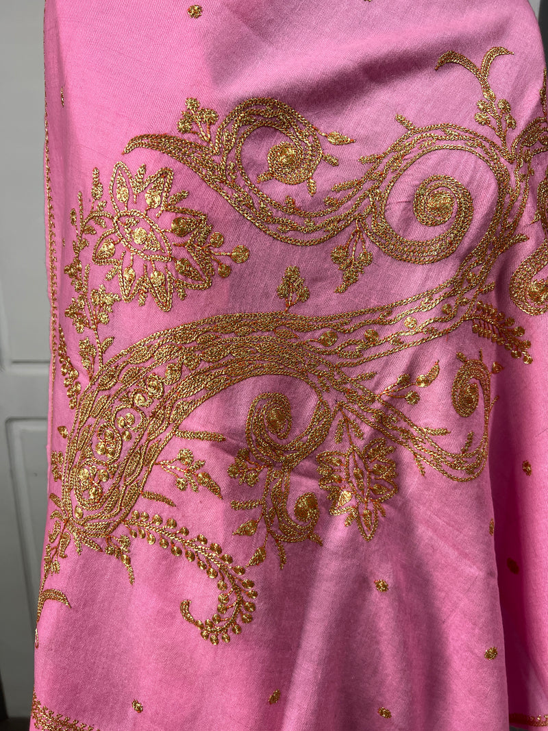 Pashmina Shawl - Pink Zari work
