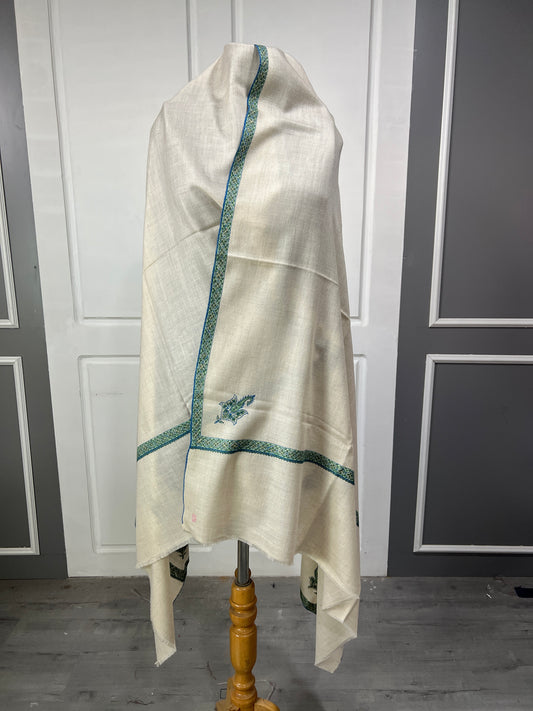 Pashmina Shawl,  Border work - White