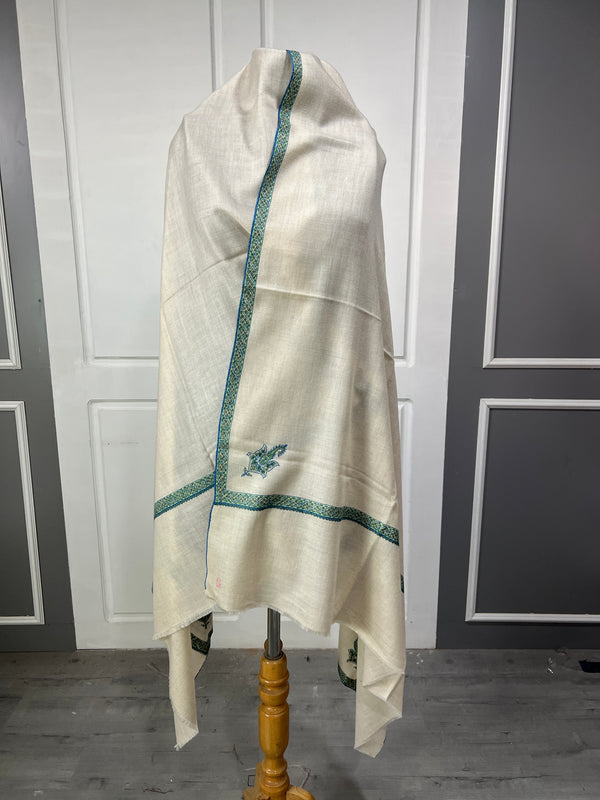 Pashmina Shawl,  Border work - White