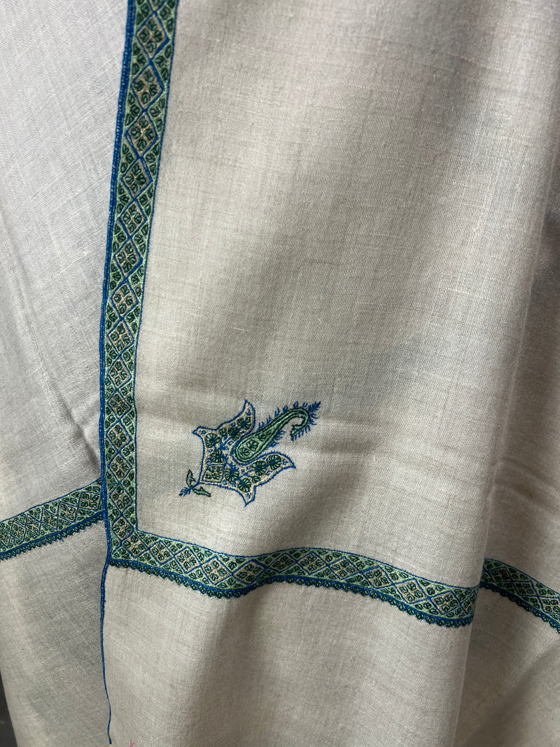 Pashmina Shawl,  Border work - White